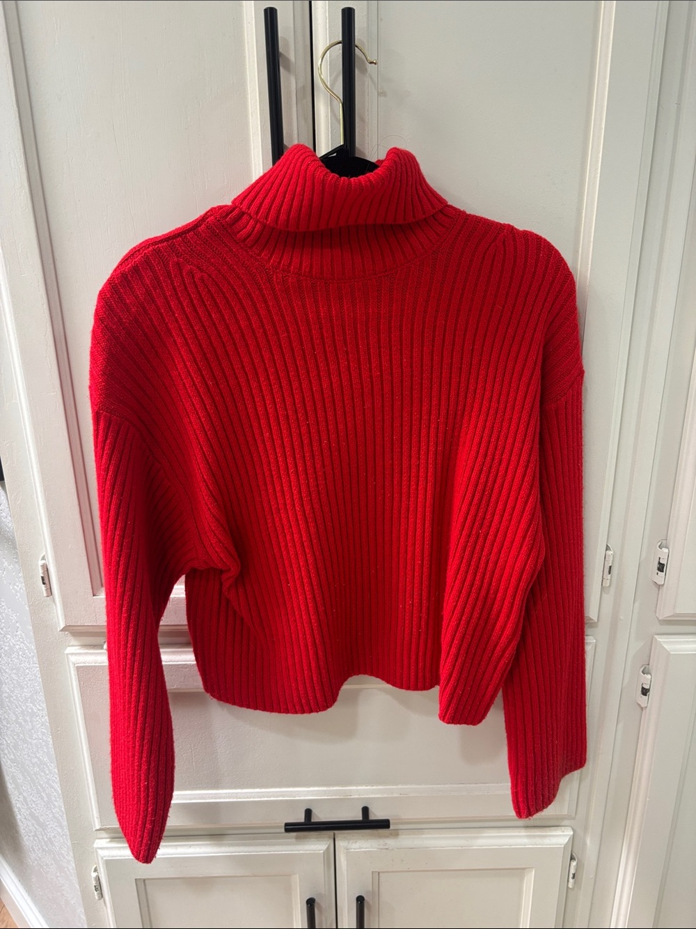 H&M Red Ribbed Turtleneck Sweater